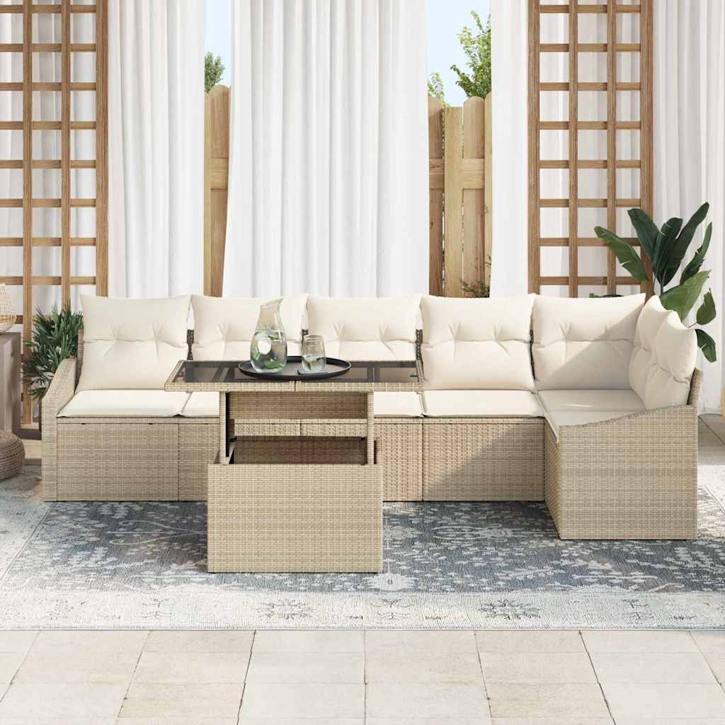 Garten-Sofa-Set 7 pcs Beige und Creme 100 x 55 x 73 cm